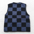 stussy utility vest L black blue checkered flag cotton