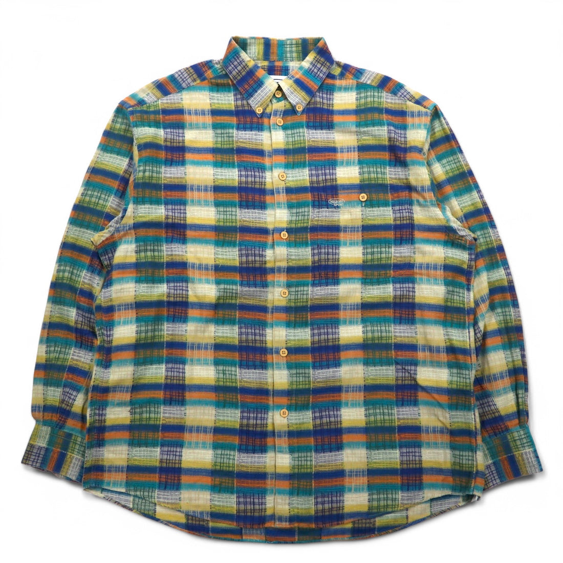 MISSONI SPORT 90年代 ボタンダウンシャツ L グリーン イエロー チェック コットン ビッグサイズ