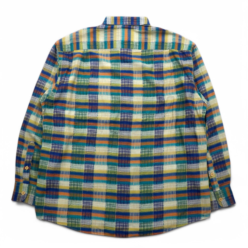 MISSONI SPORT 90年代 ボタンダウンシャツ L グリーン イエロー チェック コットン ビッグサイズ