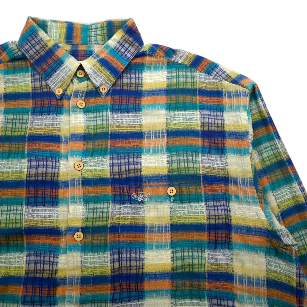 MISSONI SPORT 90年代 ボタンダウンシャツ L グリーン イエロー チェック コットン ビッグサイズ