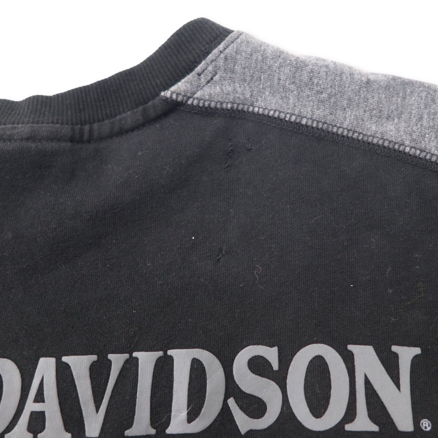 HARLEY DAVIDSON ロングスリーブTシャツ XL ブラック コットン バックロゴプリント 袖ロゴ サイドライン スカル ビッグサイズ