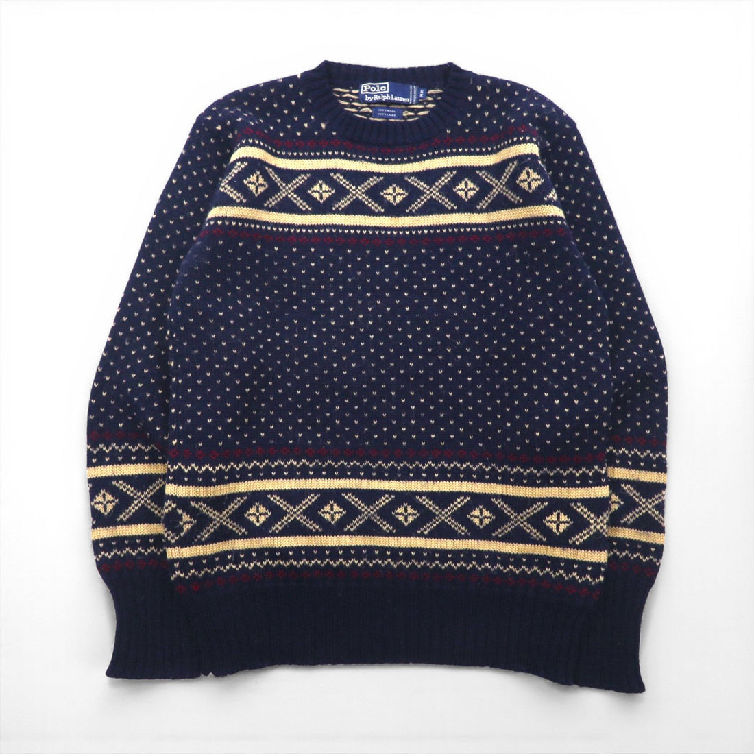 Polo Ralph Lauren 90年代 ノルディック ニット セーター M ネイビー ウール 羊毛 フェアアイル
