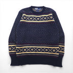 Polo Ralph Lauren 90年代 ノルディック ニット セーター M ネイビー ウール 羊毛 フェアアイル
