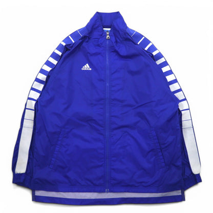 adidas TEAM 00年代 ナイロンジャケット トラックジャケット M ブルー ロゴ刺繍 サイドライン