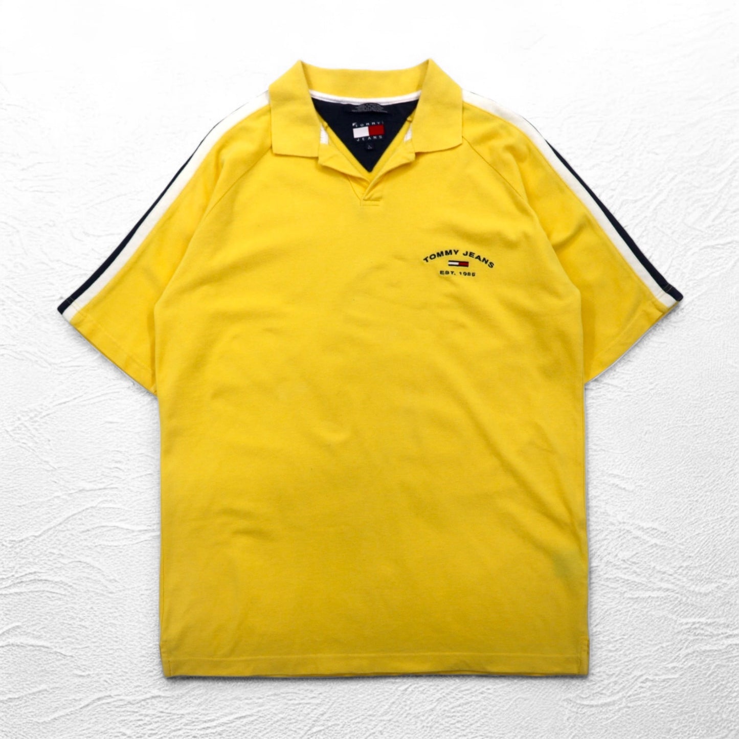 TOMMY JEANS 90年代 オープンカラー ポロシャツ L イエロー ワンポイントロゴ刺繍 パキスタン製