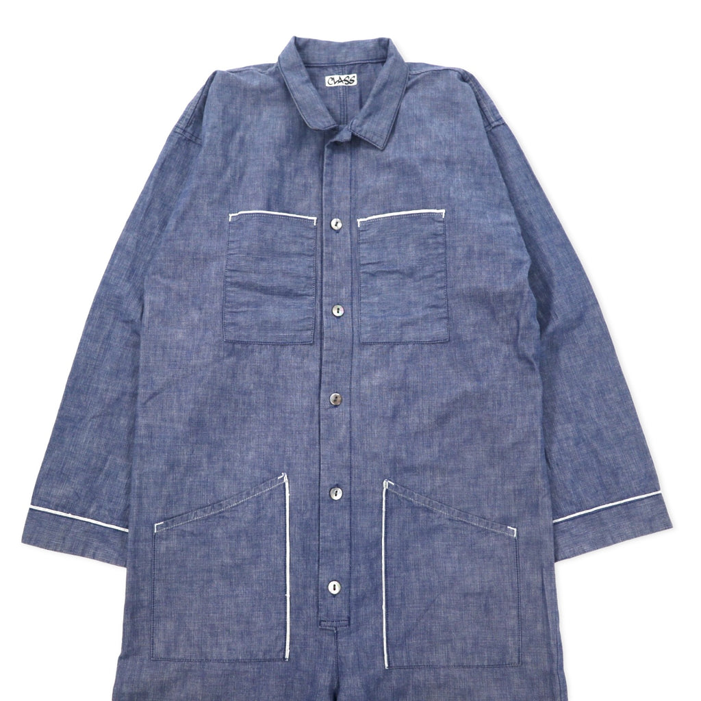 CLASS All-in-one Overalls Jumpsuit M Blue Chambray Cotton Made in Japan
