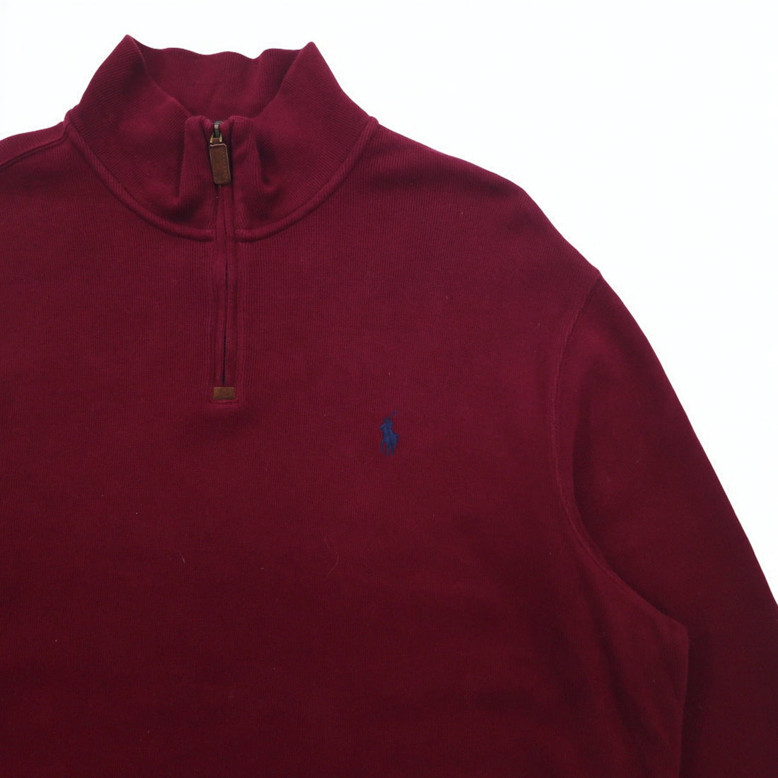 POLO RALPH LAUREN Half-Zip Sweatshirt, XL, Bordeaux, Cotton, Small Pony Embroidery