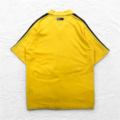 TOMMY JEANS 90年代 オープンカラー ポロシャツ L イエロー ワンポイントロゴ刺繍 パキスタン製