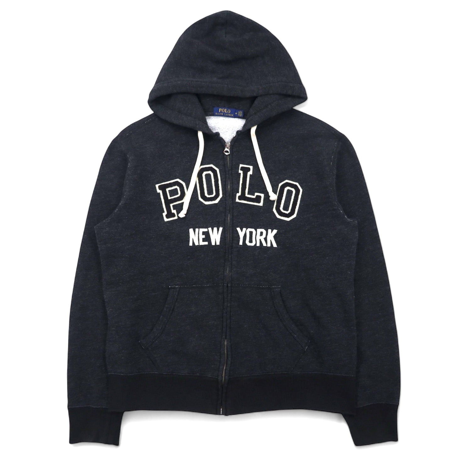 POLO RALPH LAUREN フルジップ パーカー M グレー コットン ロゴ ワッペン