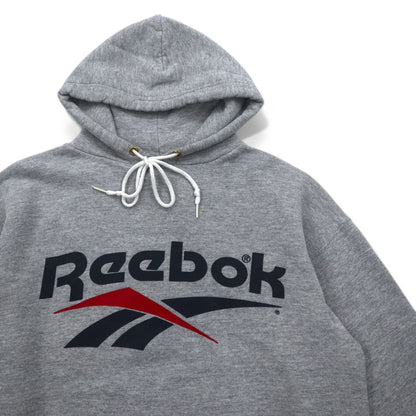 Reebok 90年代 USA製 ベクターロゴ プルオーバー パーカー M グレー コットン
