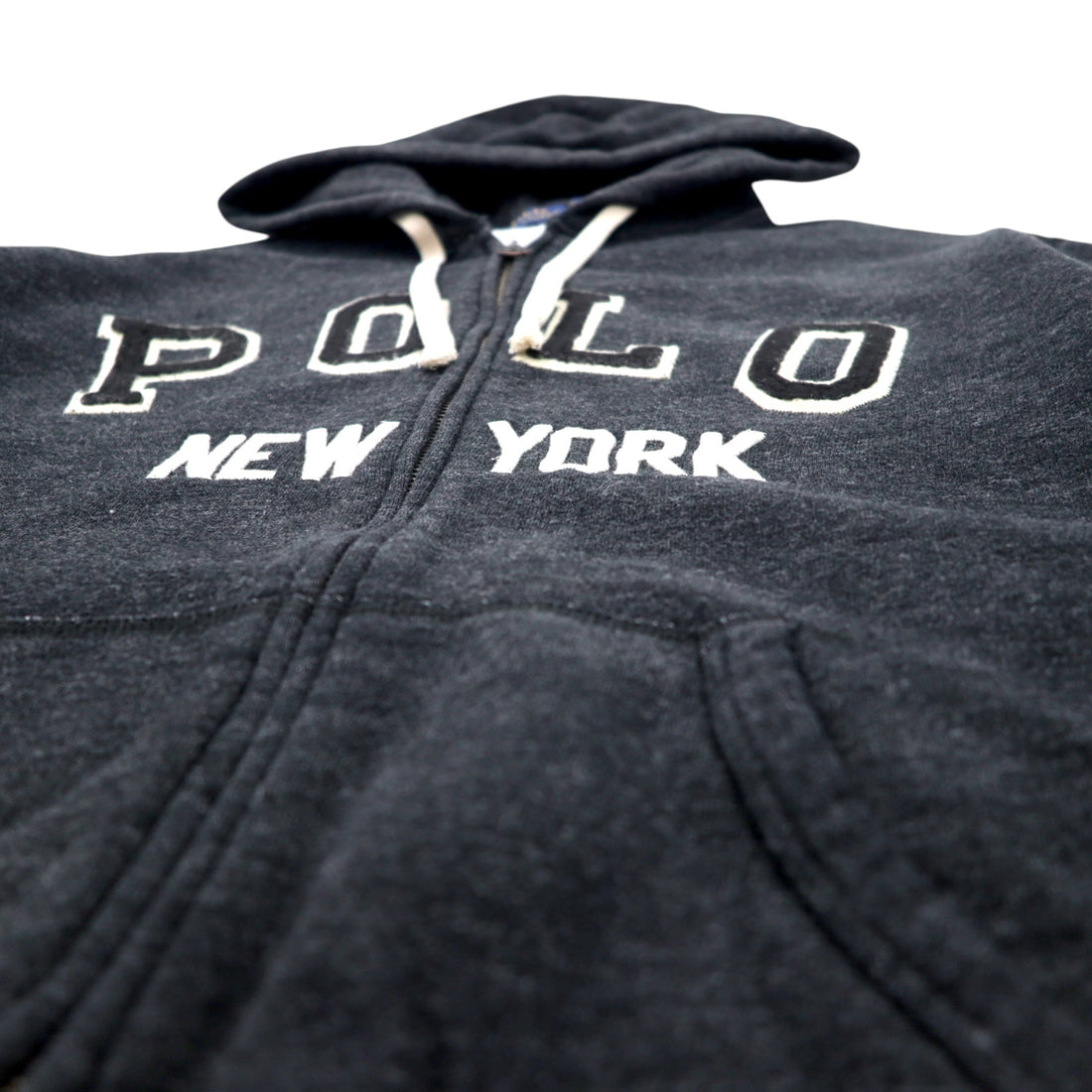 POLO RALPH LAUREN Full Zip Hoodie M Grey Cotton Logo Patch