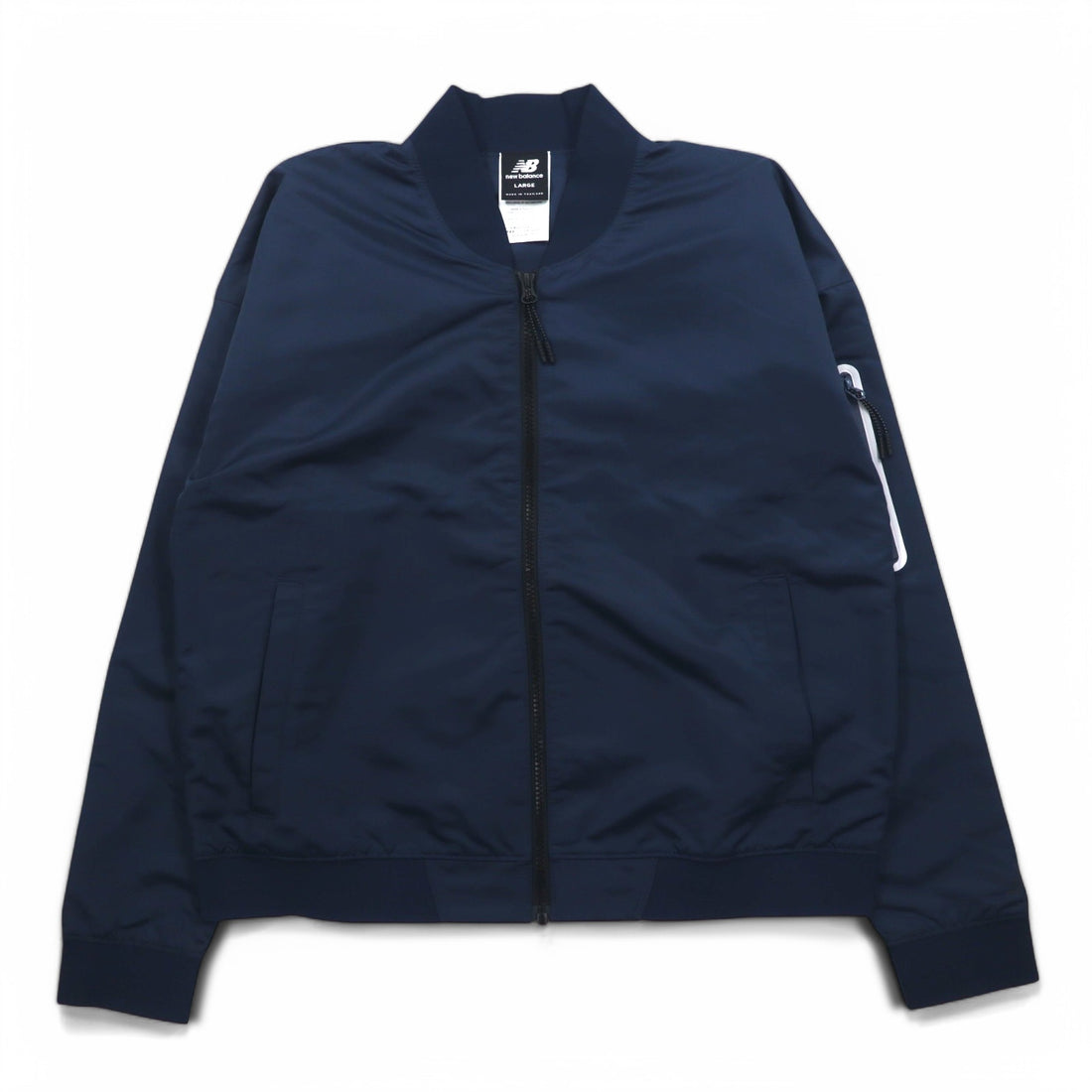new balance satin bomber jacket flight jacket L navy polyester AWJ81501