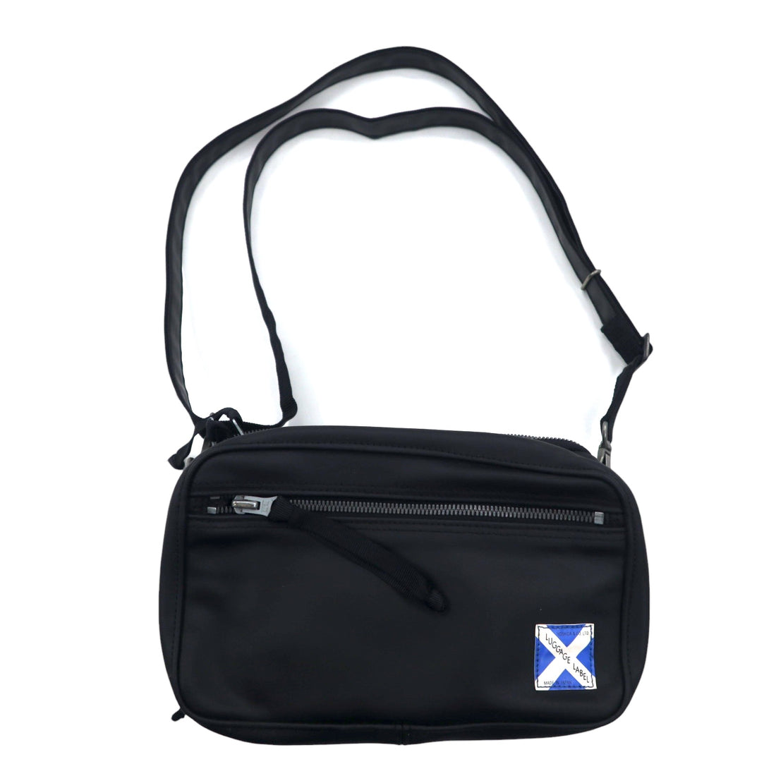 日本然リトテ-古着オンライン-LUGGAGE LABEL ( 吉田カバン ) ニューライナー ショルダーバッグ ブラック PVC ラウンドジップ NEW LINER 青バッテン 日本製-LUGGAGE LABEL (Yoshida Bag) New Liner Shoulder Bag Black PVC Round Zip NEW LINER Blue Batten Japan Made