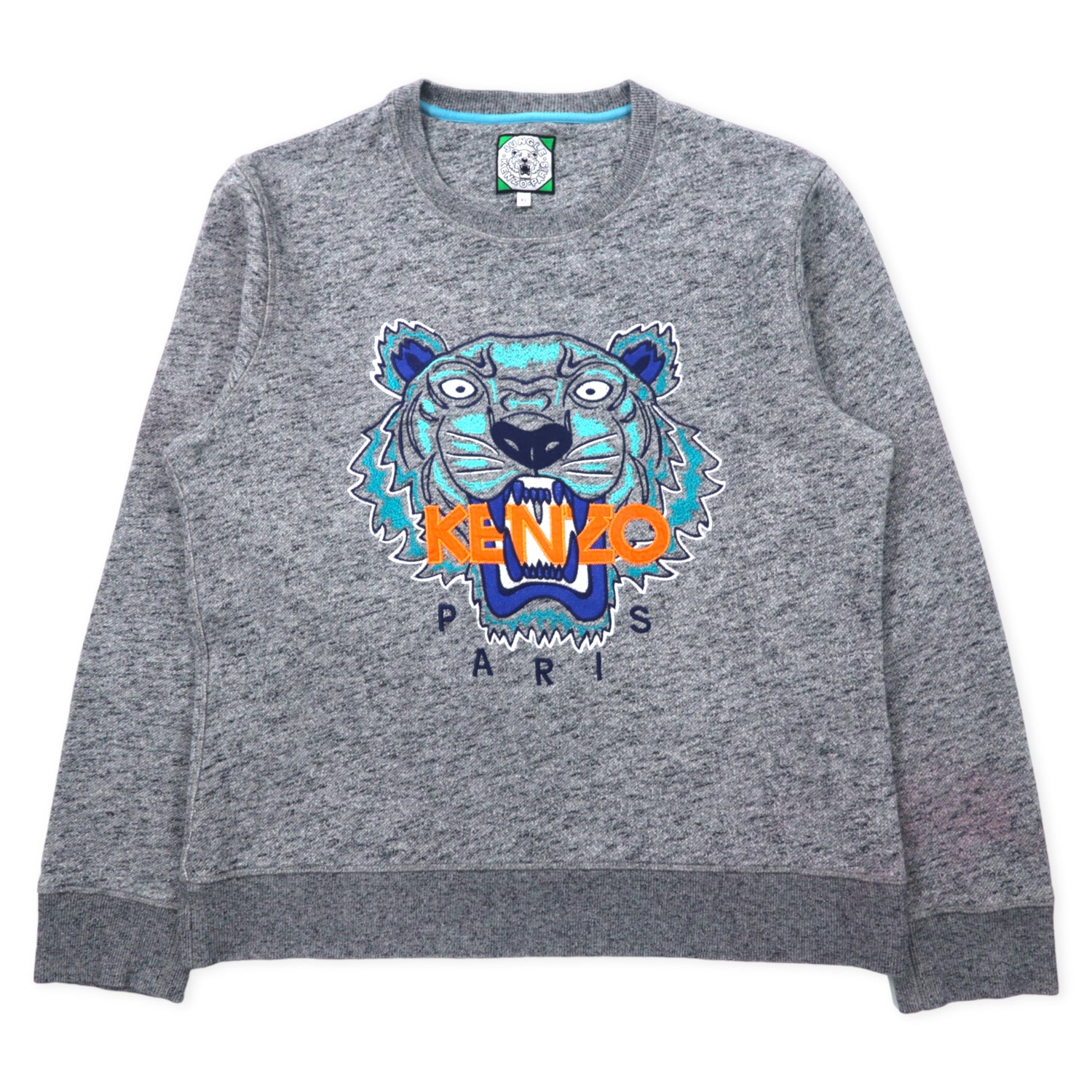 KENZO JUNGLE Tiger Sweatshirt Shirt XL Gray Cotton Logo Embroidery