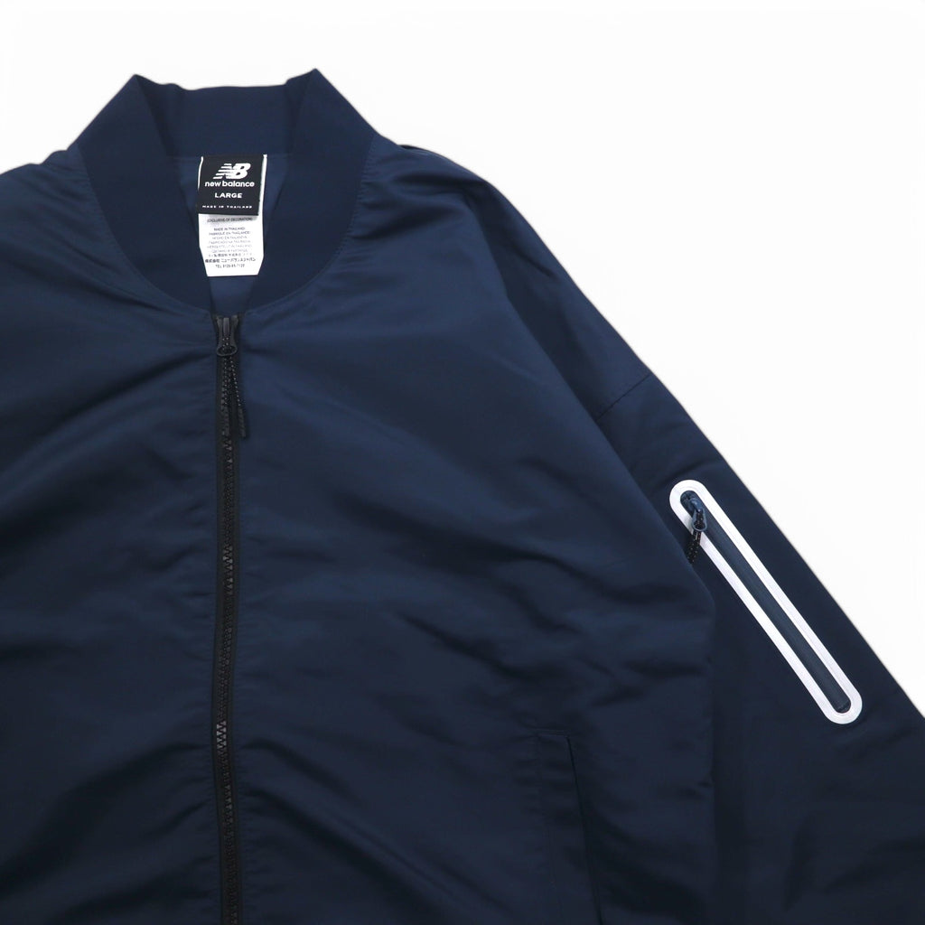 new balance satin bomber jacket flight jacket L navy polyester AWJ81501