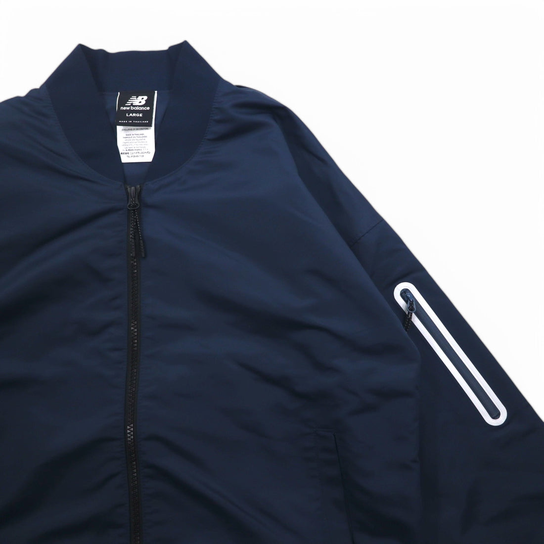 new balance satin bomber jacket flight jacket L navy polyester AWJ81501
