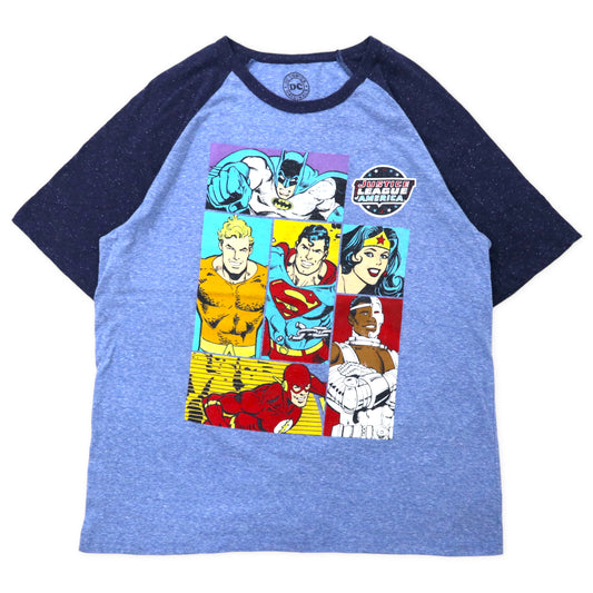 日本然リトテ-古着オンライン-DC COMICS ORIGINALS キャラクタープリント ラグランTシャツ XL ブルー コットン JUSTICE LEAGUE of AMERICA-DC COMICS ORIGINALS Character Print Raglan T-Shirt XL Blue Cotton Justice League of America