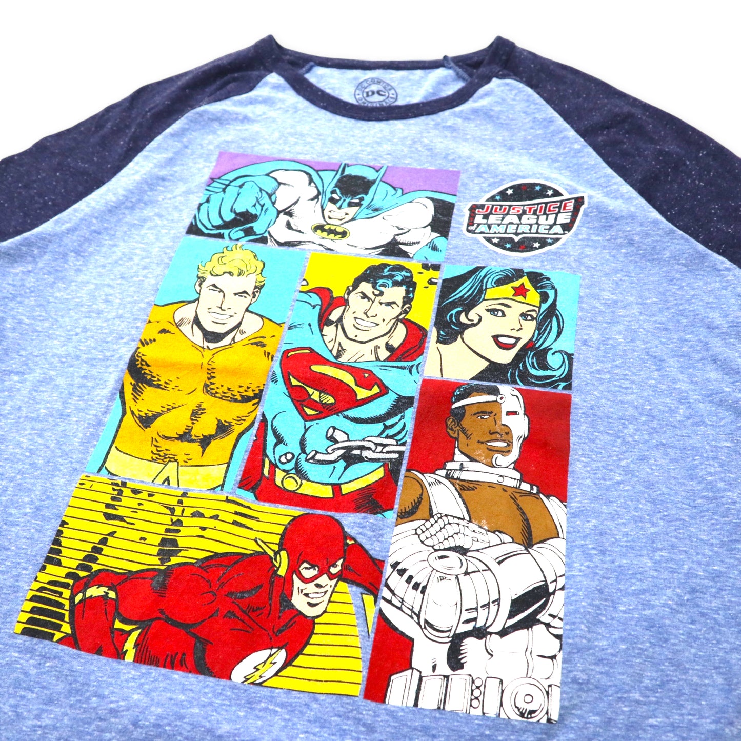 DC COMICS ORIGINALS キャラクタープリント ラグランTシャツ XL ブルー コットン JUSTICE LEAGUE of AMERICA