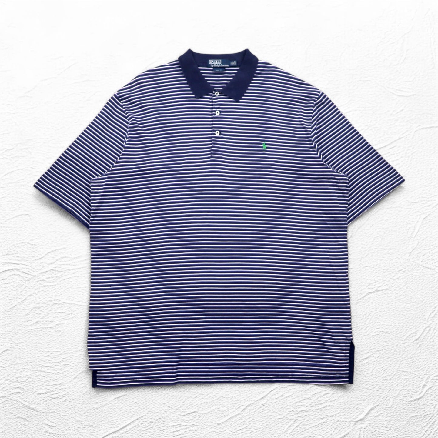 Polo by Ralph Lauren 90年代 ポロシャツ XL ビッグサイズ ネイビー ボーダー ピマコットン GOLF FIT スモールポニー刺繍 ペルー製