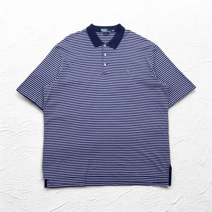 Polo by Ralph Lauren 90年代 ポロシャツ XL ビッグサイズ ネイビー ボーダー ピマコットン GOLF FIT スモールポニー刺繍 ペルー製