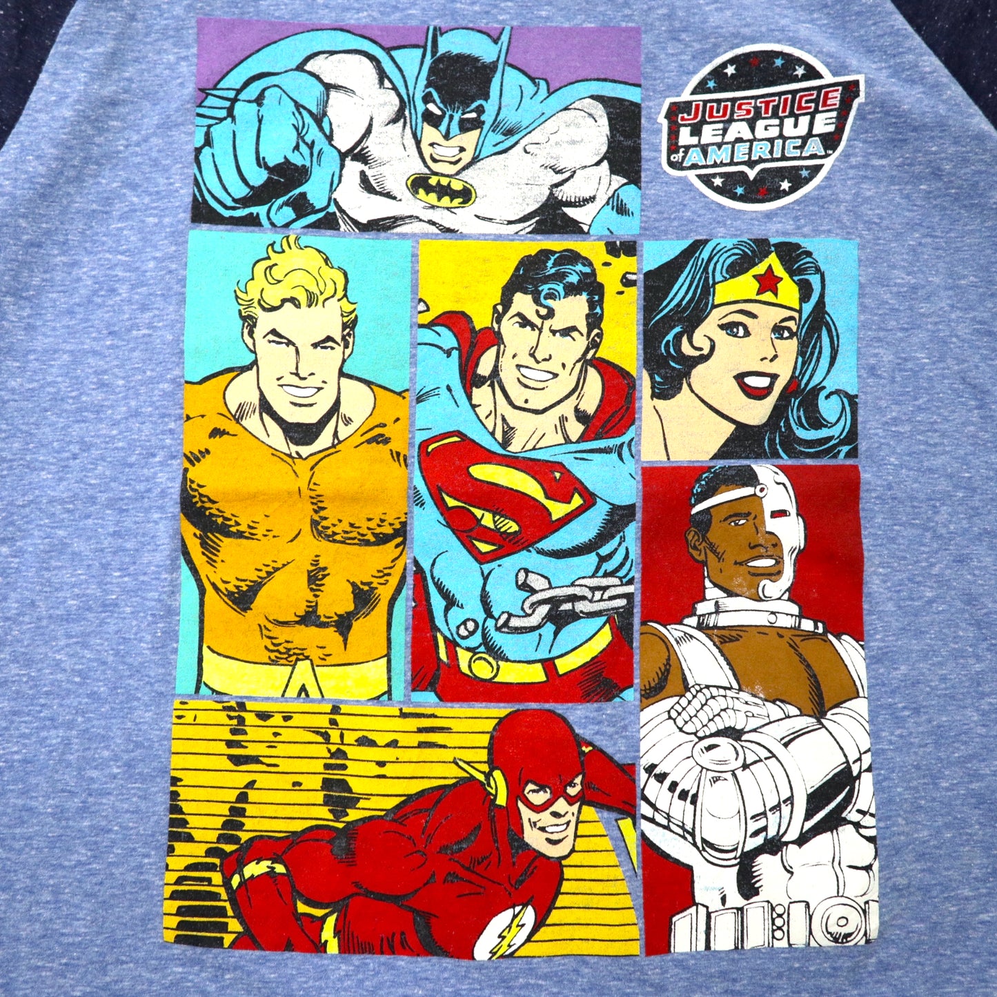 DC COMICS ORIGINALS キャラクタープリント ラグランTシャツ XL ブルー コットン JUSTICE LEAGUE of AMERICA