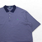 Polo by Ralph Lauren 90s Polo Shirt XL Big Size Navy Striped Pima Cotton GOLF FIT Small Pony Embroidery Made in Peru