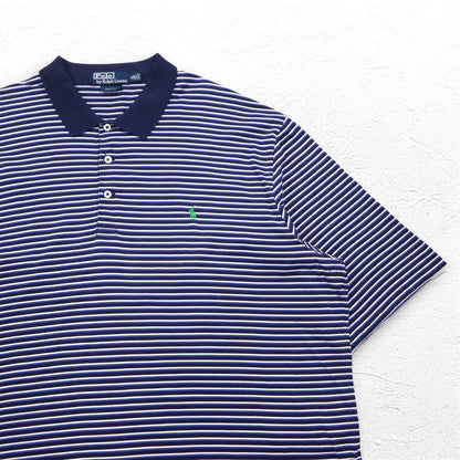 Polo by Ralph Lauren 90年代 ポロシャツ XL ビッグサイズ ネイビー ボーダー ピマコットン GOLF FIT スモールポニー刺繍 ペルー製