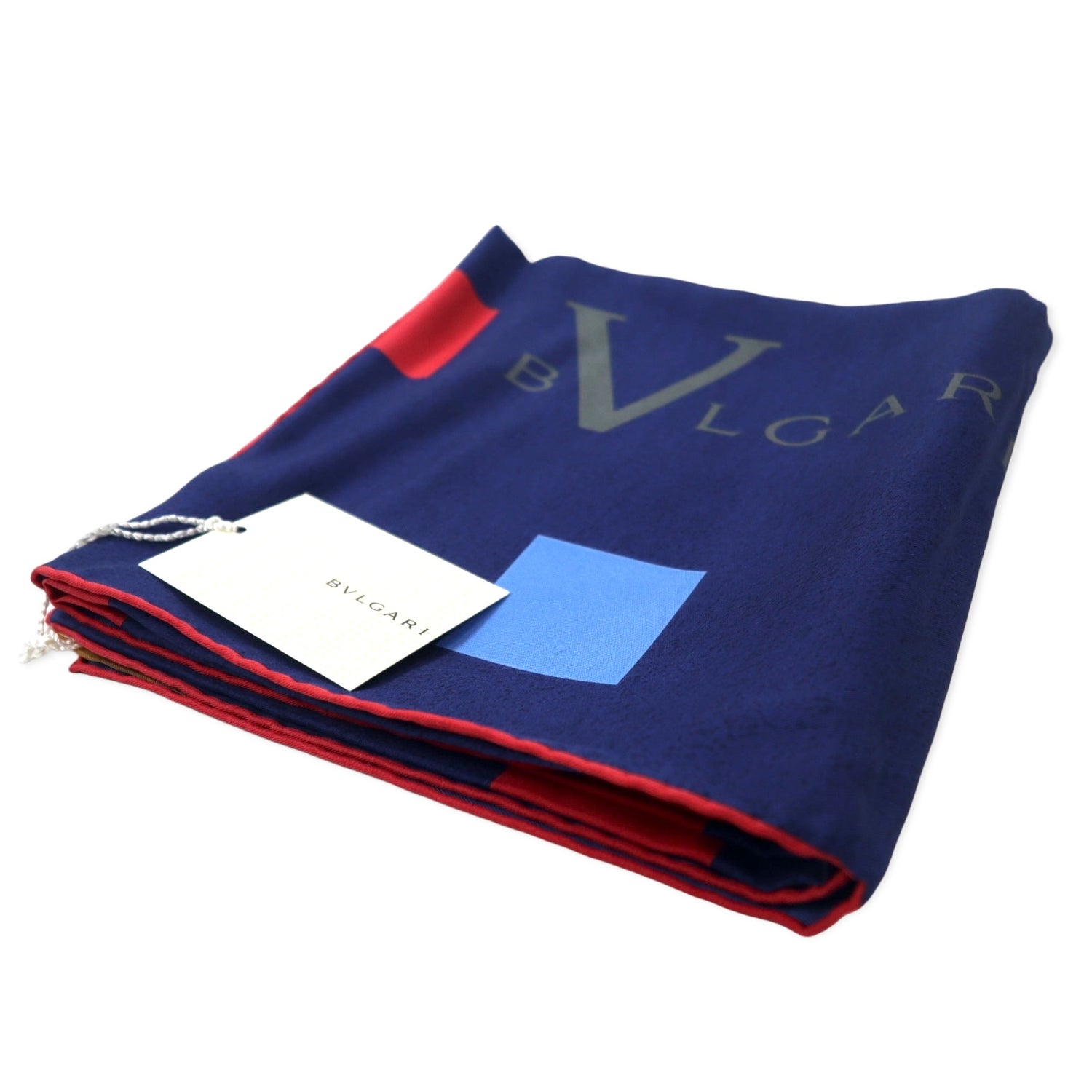 BVLGARI イタリア製 ロゴモチーフ スカーフ ネイビー シルク 未使用品 