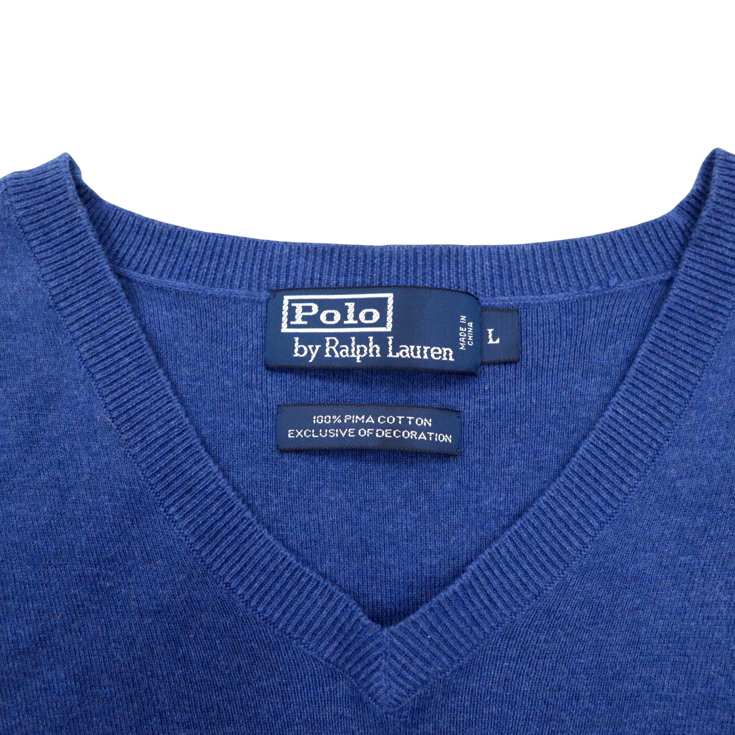 Polo by Ralph Lauren 90年代 Vネック ピマコットン ニット セーター L ブルー スモールポニー 刺繍