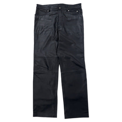 日本然リトテ-古着オンライン-HARLEY DAVIDSON レザーパンツ 36 ブラック 牛革 ジッパーフライ-Harley Davidson Leather Pants 36 Black Cowhide Zipper Fly