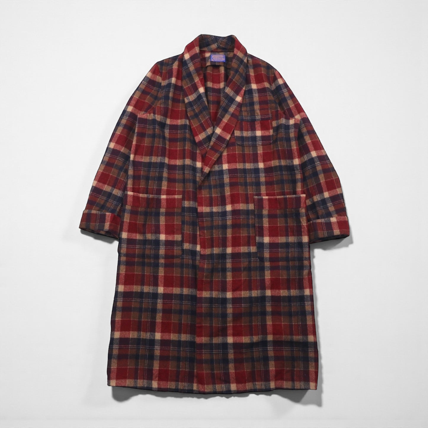 Vintage PENDLETON 1970s USA Made Shawl Collar Robe, Red, Pure Virgin Wool, Tartan Check, Size M