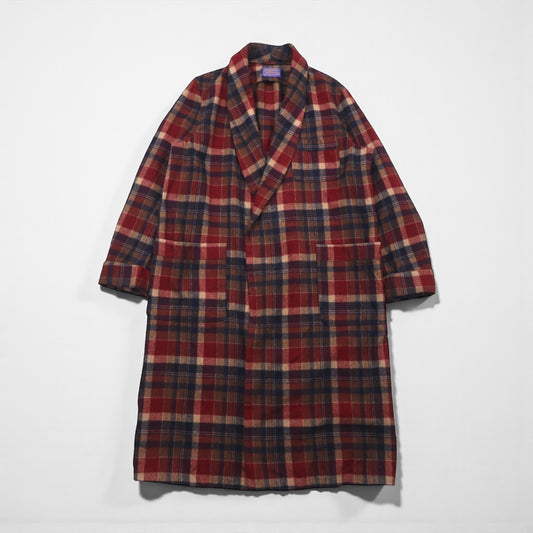 PENDLETON 70年代 USA製 ヴィンテージ ガウンコート ショールカラー ローブ M レッド ピュアバージンウール タータンチェック