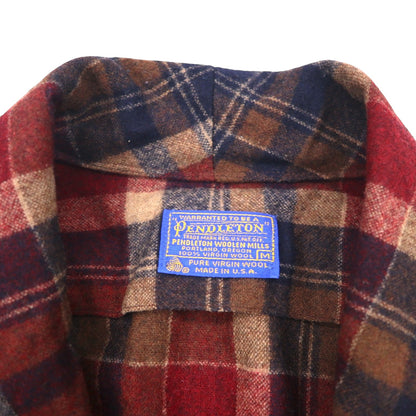 Vintage PENDLETON 1970s USA Made Shawl Collar Robe, Red, Pure Virgin Wool, Tartan Check, Size M