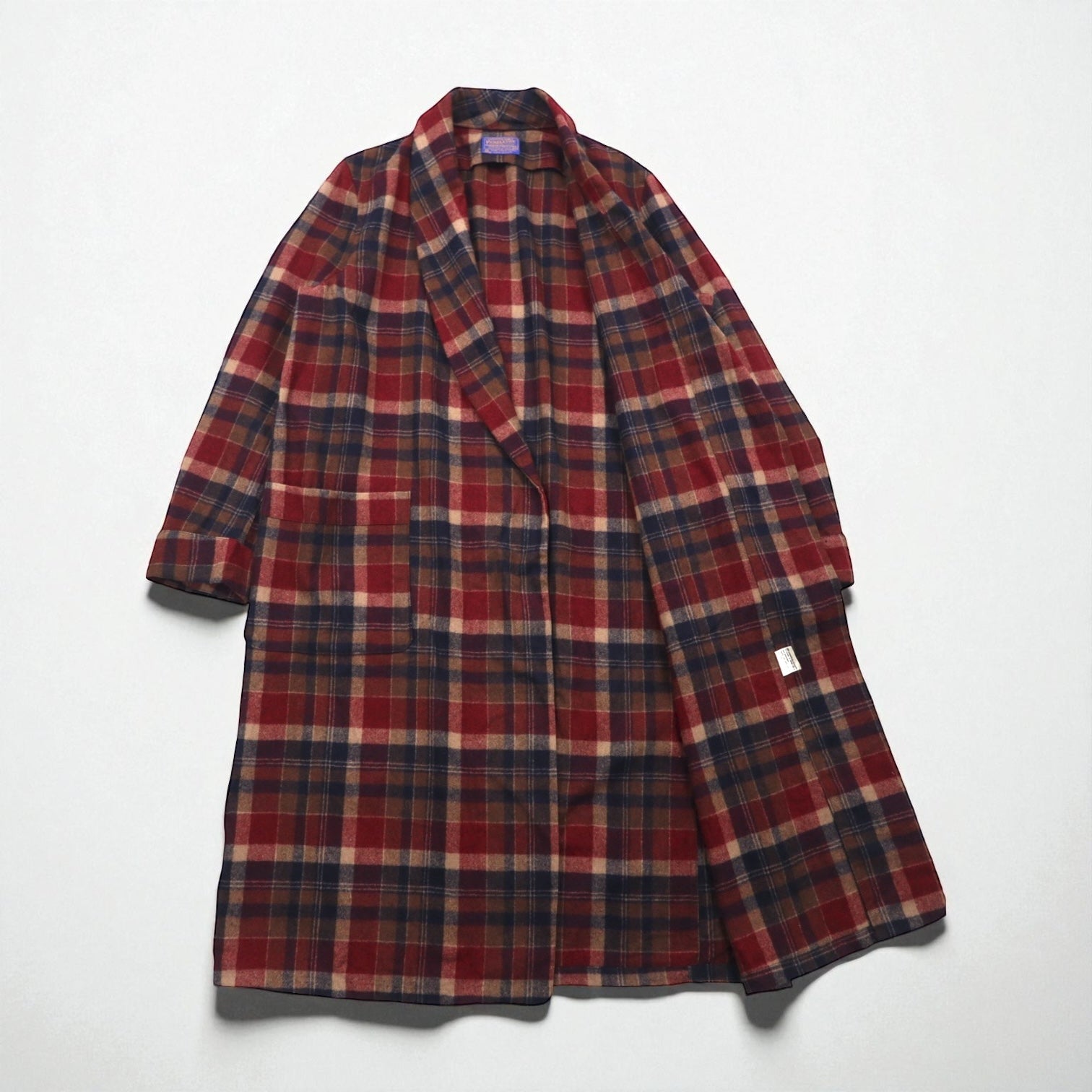 Vintage PENDLETON 1970s USA Made Shawl Collar Robe, Red, Pure Virgin Wool, Tartan Check, Size M