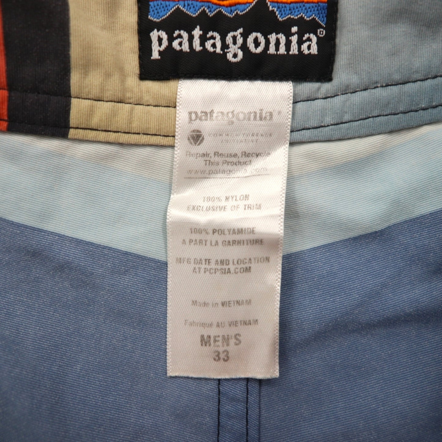 Patagonia Wavefarer Board Shorts, Size M, Multicolor Striped Nylon, 86556