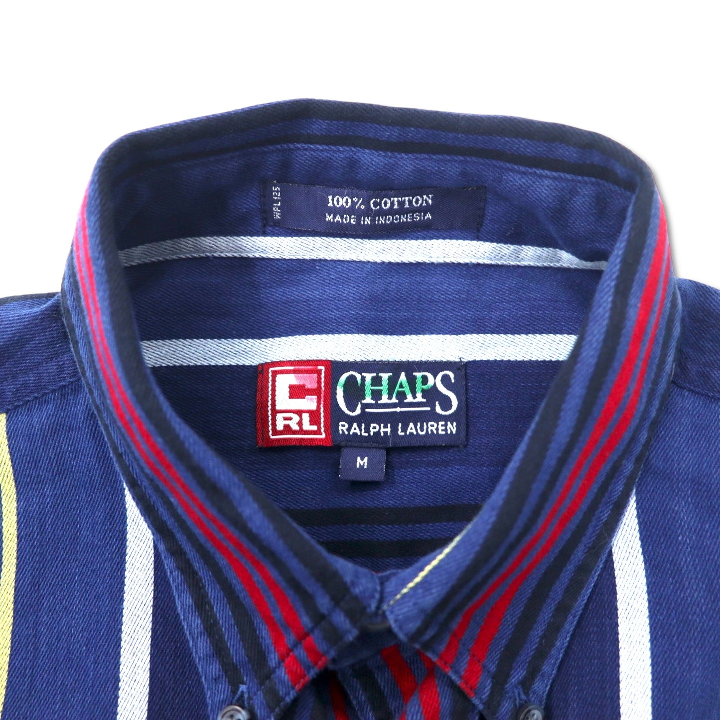 CHAPS RALPH LAUREN 90年代 ボタンダウンシャツ M ネイビー ストライプ コットン
