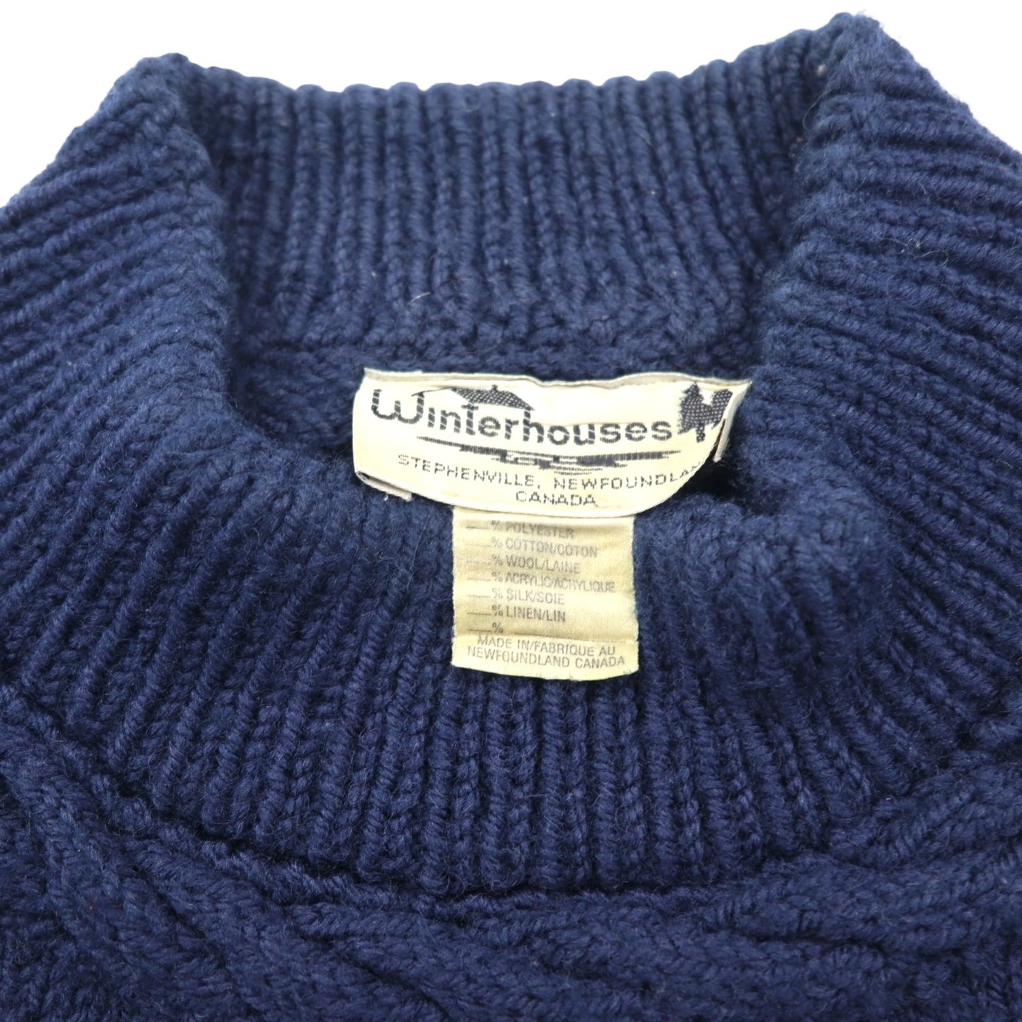 80s Vintage Fisherman Sweater, Bottleneck Knit, Popcorn Knit, Size XL, Made in Canada, Winterhouses