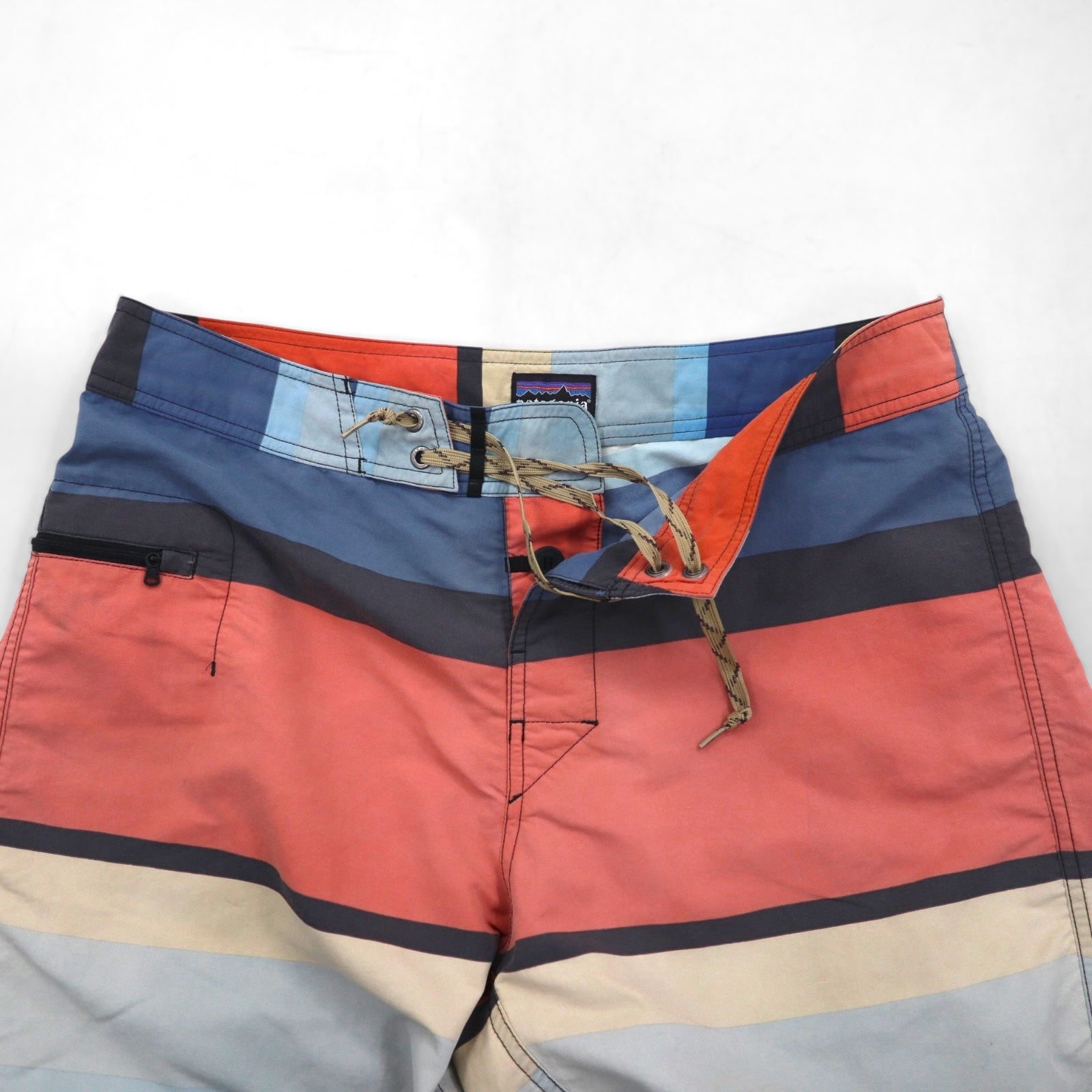 Patagonia Wavefarer Board Shorts, Size M, Multicolor Striped Nylon, 86556