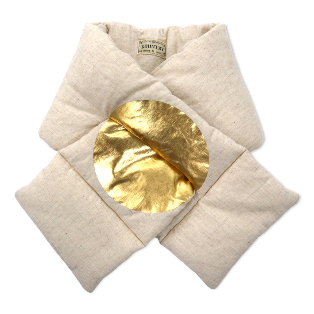 日本然リトテ-古着オンライン-KAPITAL KESA マフラー 日の丸 アイボリー ゴールド 麻 リネン 中綿 ダウン-KAPITAL KESA Scarf Hinomaru Ivory Gold Hemp Linen Filling Puffer
