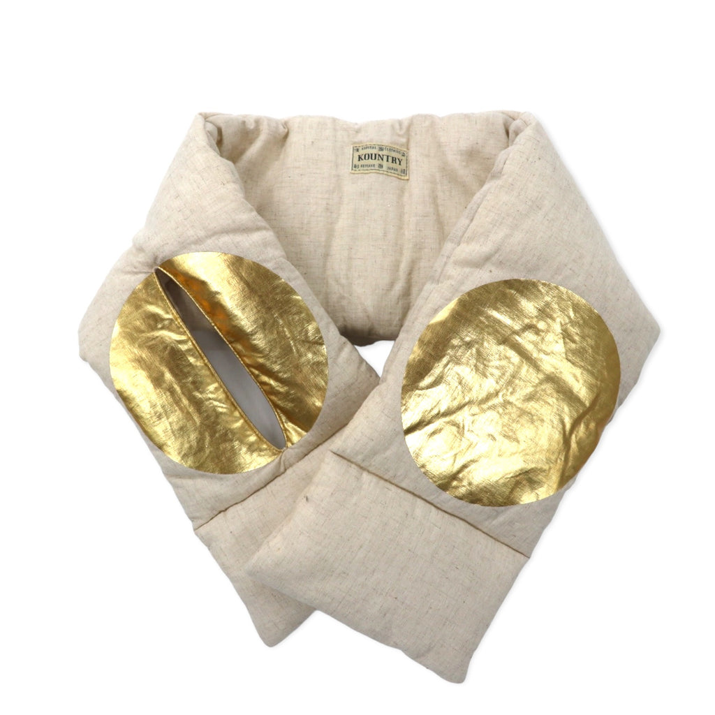 KAPITAL KESA Scarf, Hinomaru, Ivory, Gold, Hemp, Linen, Down Filling