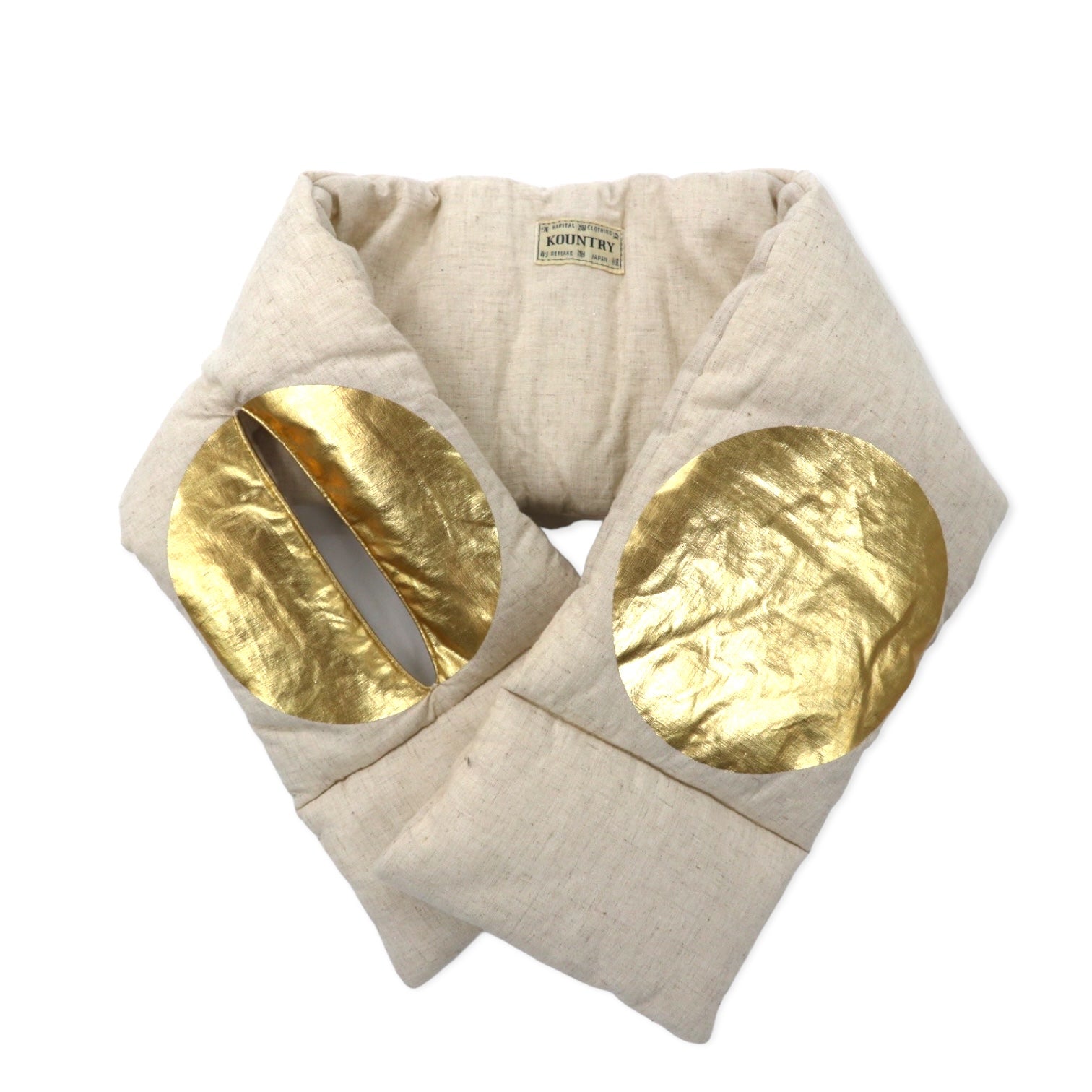 KAPITAL KESA Scarf, Hinomaru, Ivory, Gold, Hemp, Linen, Down Filling