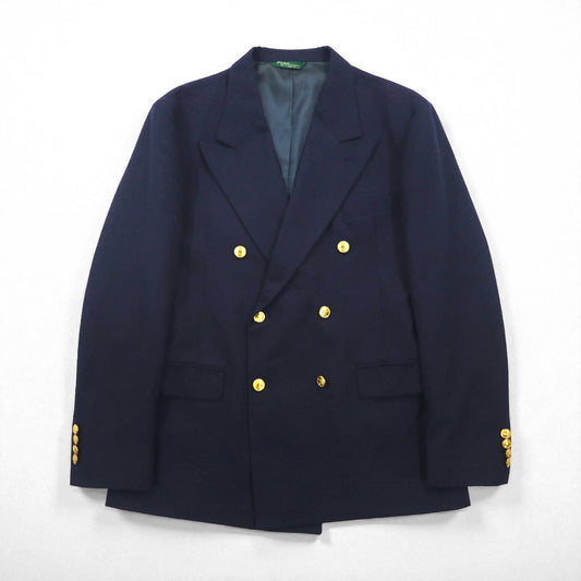Polo Ralph Lauren 90年代 USA製 ダブル ブレザー テーラードジャケット M ピークドラペル 紺ブレ 金ボタン ギャバジン