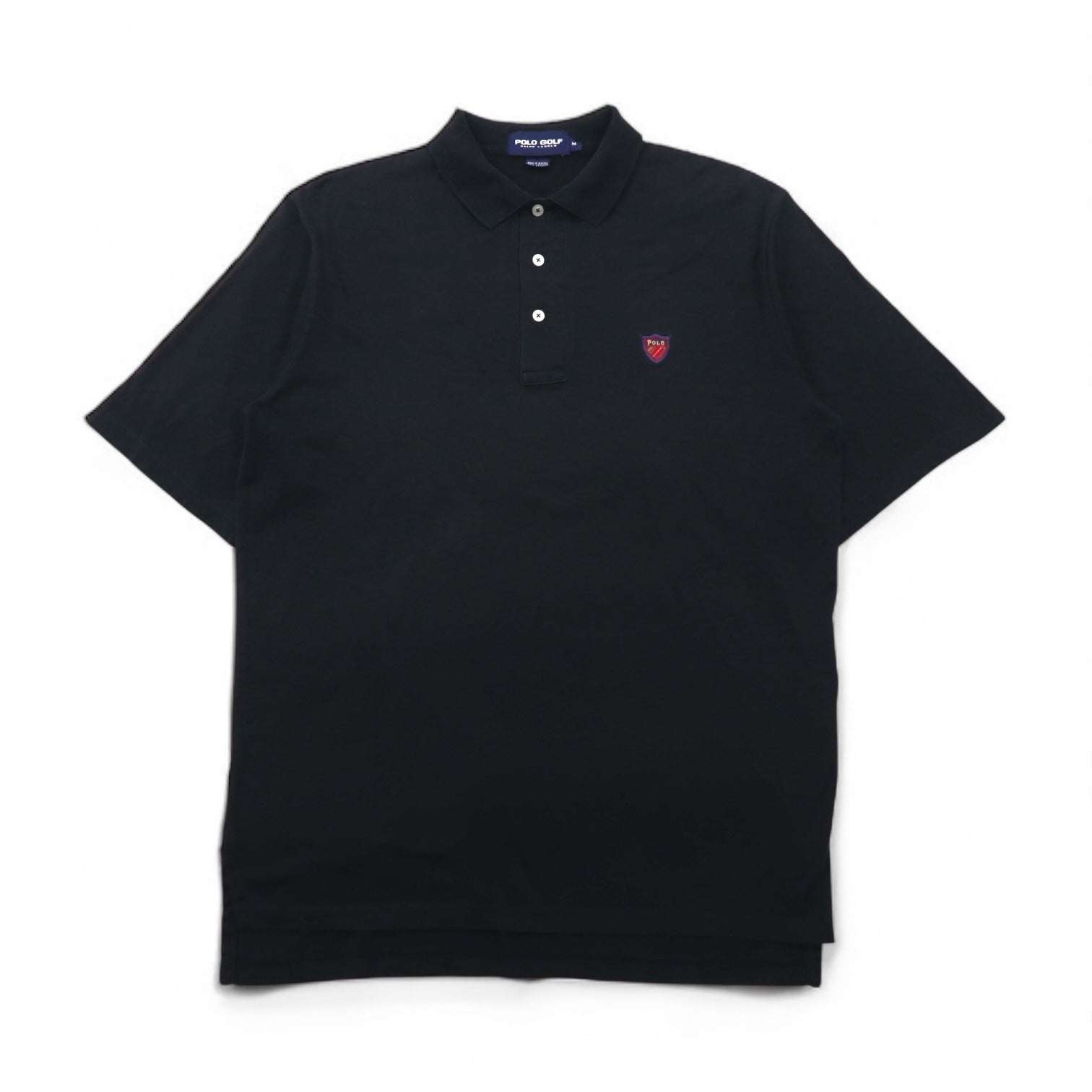 POLO GOLF RALPH LAUREN 90s Polo Shirt, Size M, Black Cotton, One-Point Logo, Made in Mexico