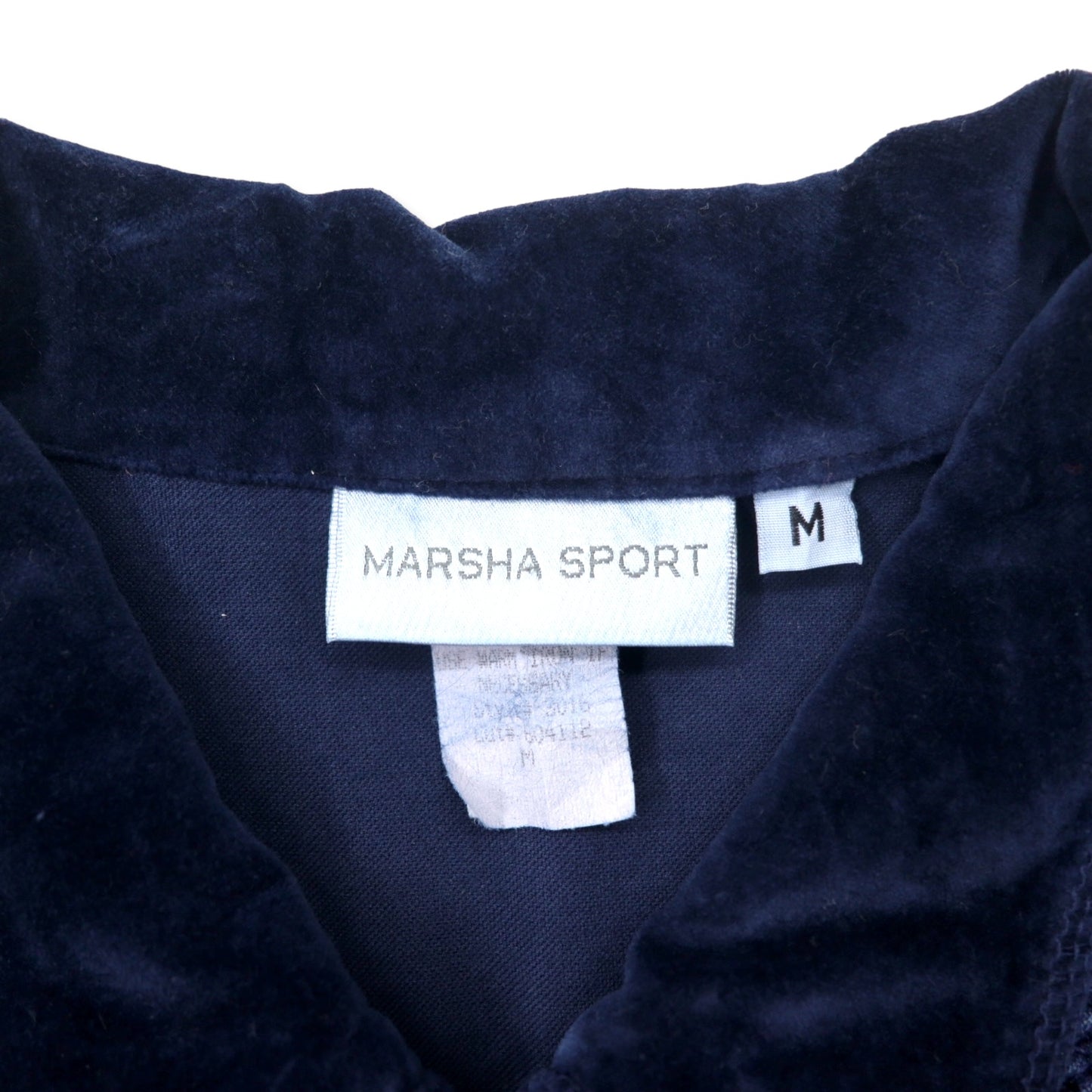 MARSHA SPORT USA製 パッチワーク 異素材切り替えデザイン ジップアップジャケット M ネイビー コットン ベロア デニム 花柄