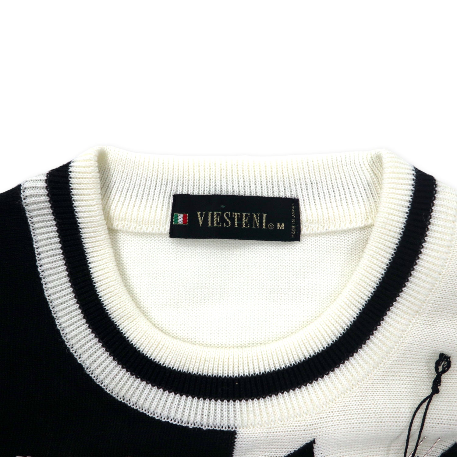 VIESTENI Retro Bi COLLAR Knit Sweater M White Black Acrylic Linen