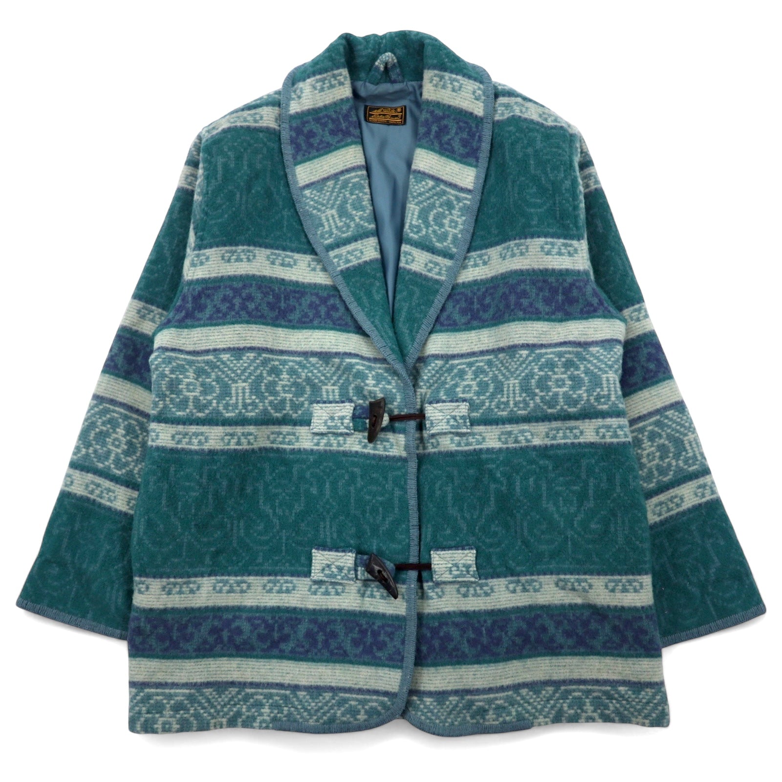 日本然リトテ-古着オンライン-Eddie Bauer 90年代 USA製 ショールカラー ブランケットジャケット XL ブルー ウール ネイティブ柄 トグルボタン-Eddie Bauer 90's USA Made Shawl Collar Blanket Jacket XL Blue Wool Native Pattern Toggle Button