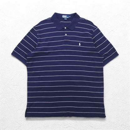 Polo by Ralph Lauren 90年代 ピマコットン ポロシャツ XL ネイビー ボーダー スモールポニー刺繍 ペルー製