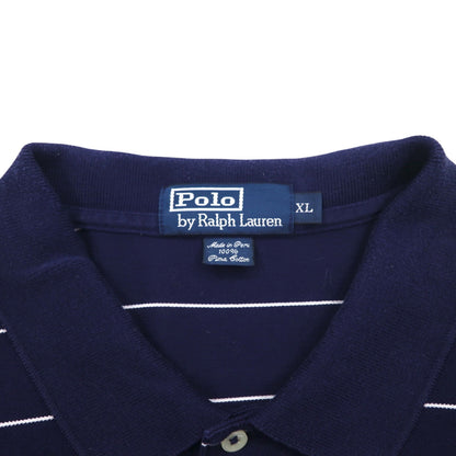 Polo by Ralph Lauren 90年代 ピマコットン ポロシャツ XL ネイビー ボーダー スモールポニー刺繍 ペルー製