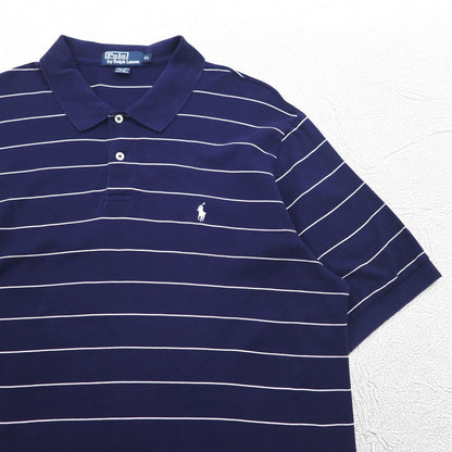 Polo by Ralph Lauren 90年代 ピマコットン ポロシャツ XL ネイビー ボーダー スモールポニー刺繍 ペルー製