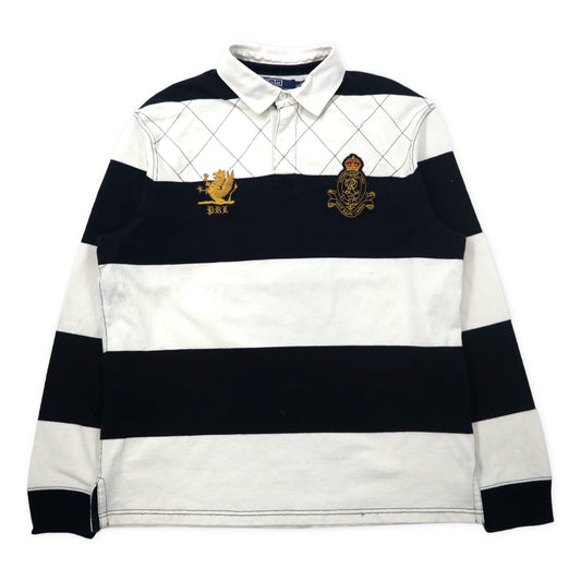 Polo by Ralph Lauren ボーダー ラガーシャツ XL ホワイト ブラック コットン CUSTOM FIT ロゴ刺繍 ナンバリング ビッグサイズ スリランカ製